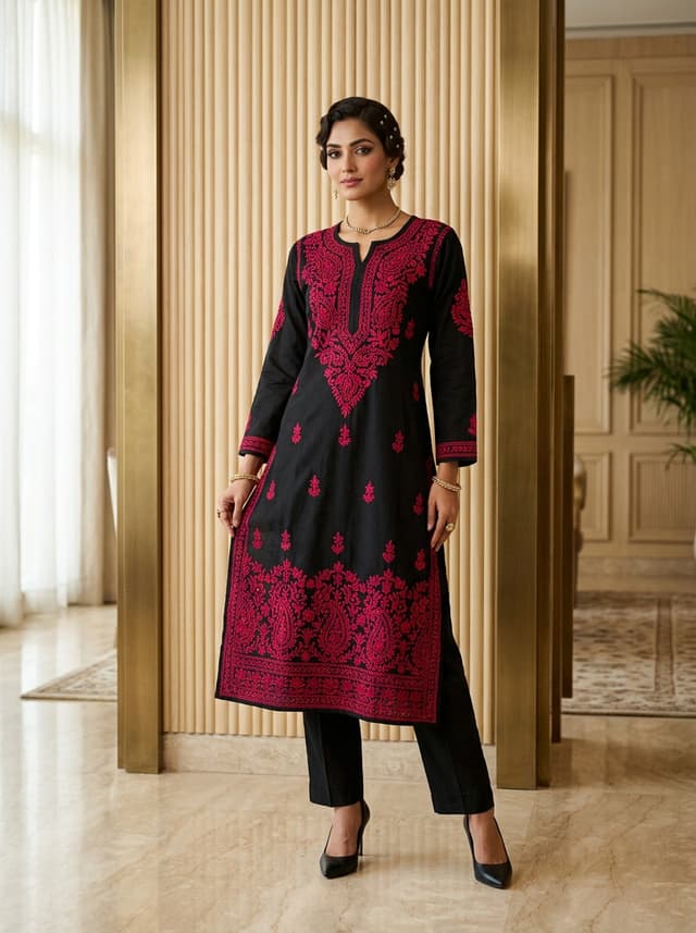 Rani Fuchsia Handcrafted Chikankari Kurti (No. 092)