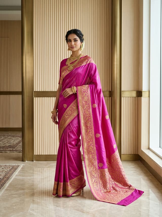 Rani Fuchsia Handcrafted Bandhani Festive Saree (No. 025)