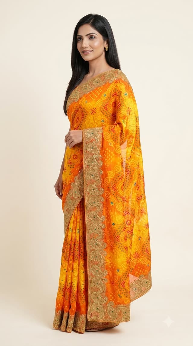 Emerald Forest Handcrafted Bandhani Festive Saree (No. 036)