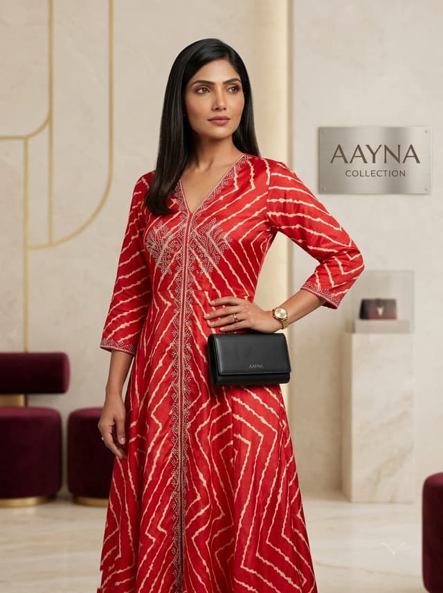 Crimson Red Leheriya Embellished Kurti & Pants Set