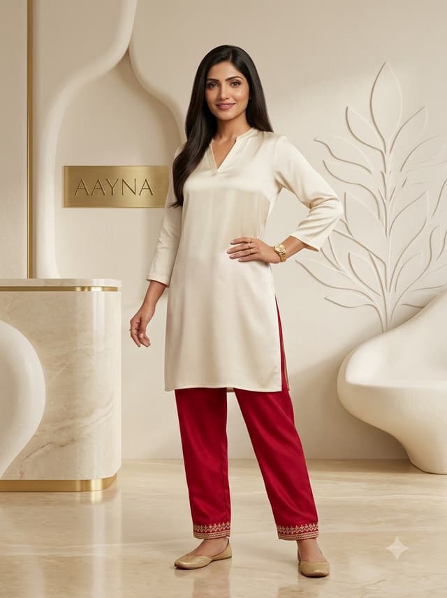 Crimson Raw Silk Straight Kurti & Embroidered Trouser Set