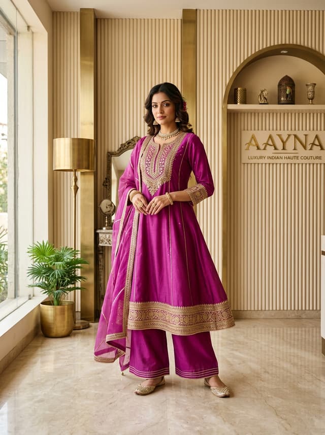 Orchid Magenta Paisley Threadwork Festive Kurti