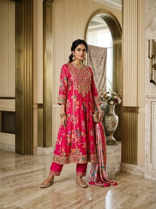 Fuchsia Rose Muslin Chikankari Yoke Kurti