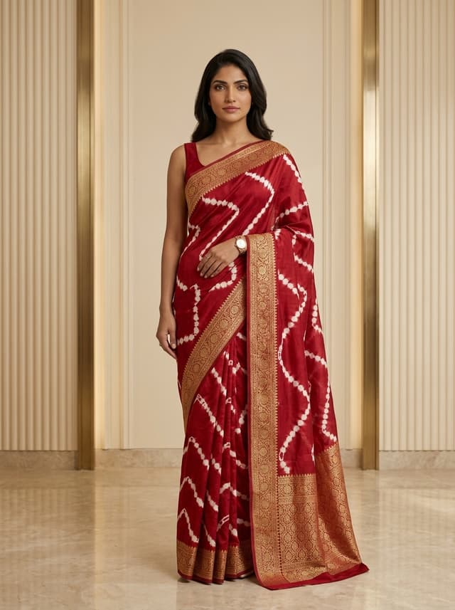 Crimson Red Fine Bandhej Saree