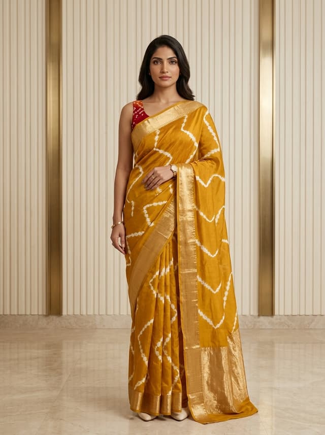 Marigold Tangerine Orange Satin Bandhani Saree