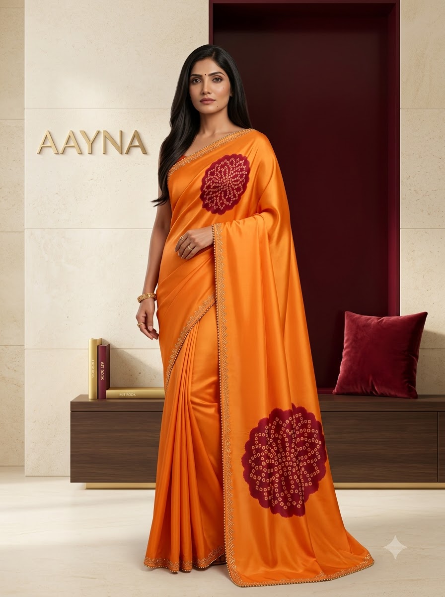 Marigold Tangerine Orange Bandhani Saree