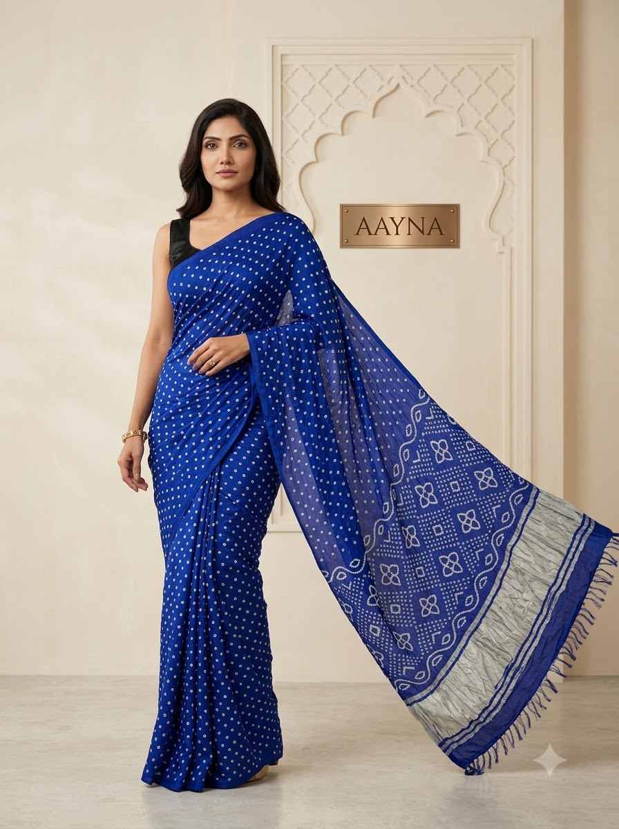 Royal Sapphire Blue Bandhej Saree