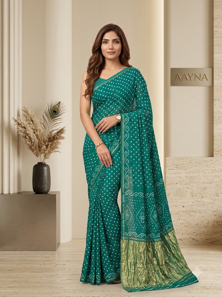 Peacock Teal Green Bandhani Saree